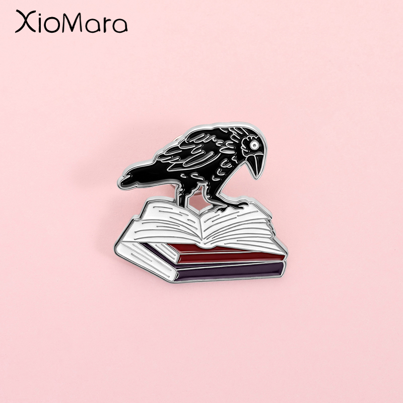 Vintage Fashion Books - Dark Gothic Raven Enamel Pin Vintage