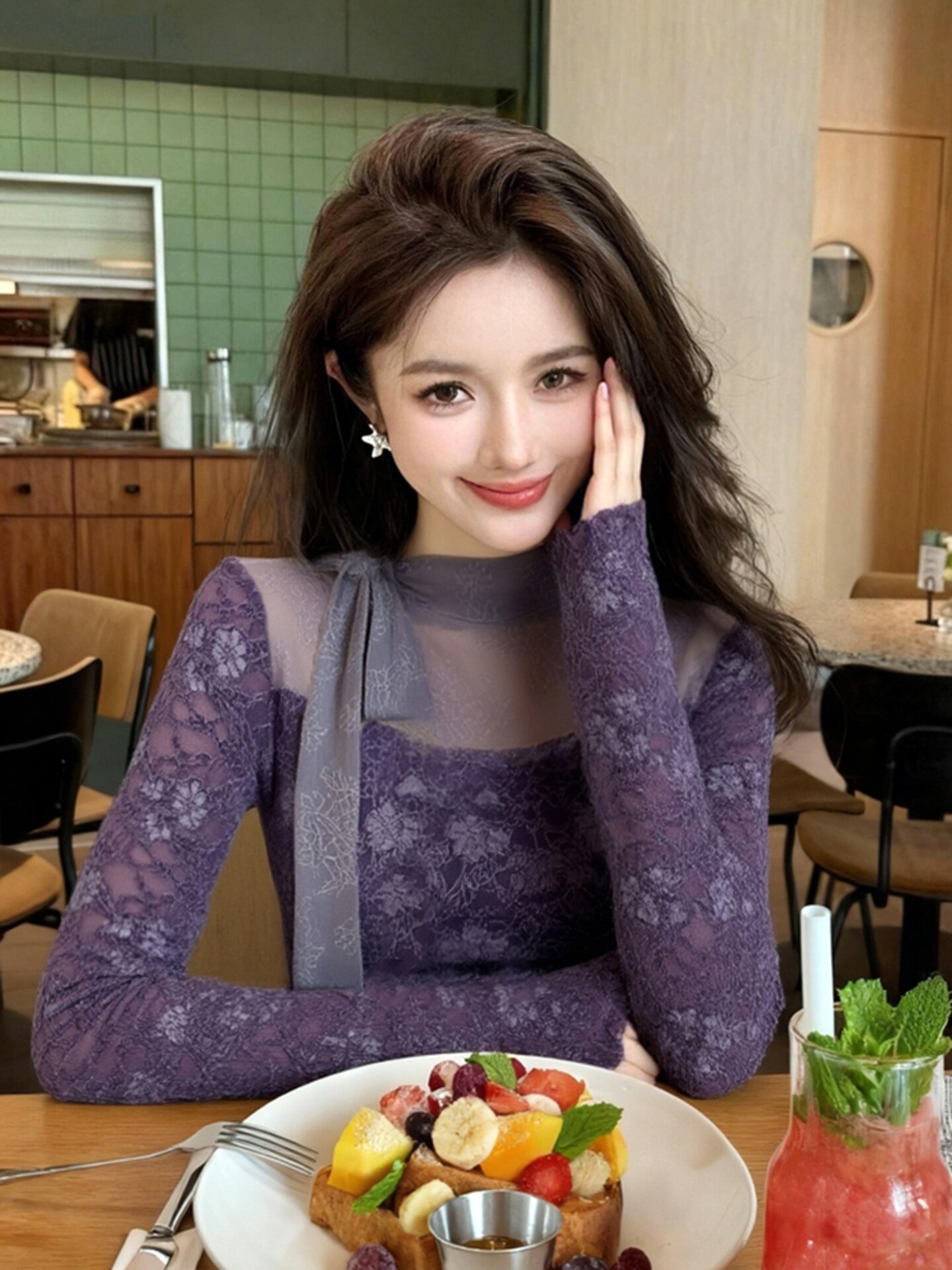 Women Purple GothicT-shirt Har - Turtleneck Knit 90S recension och pris
