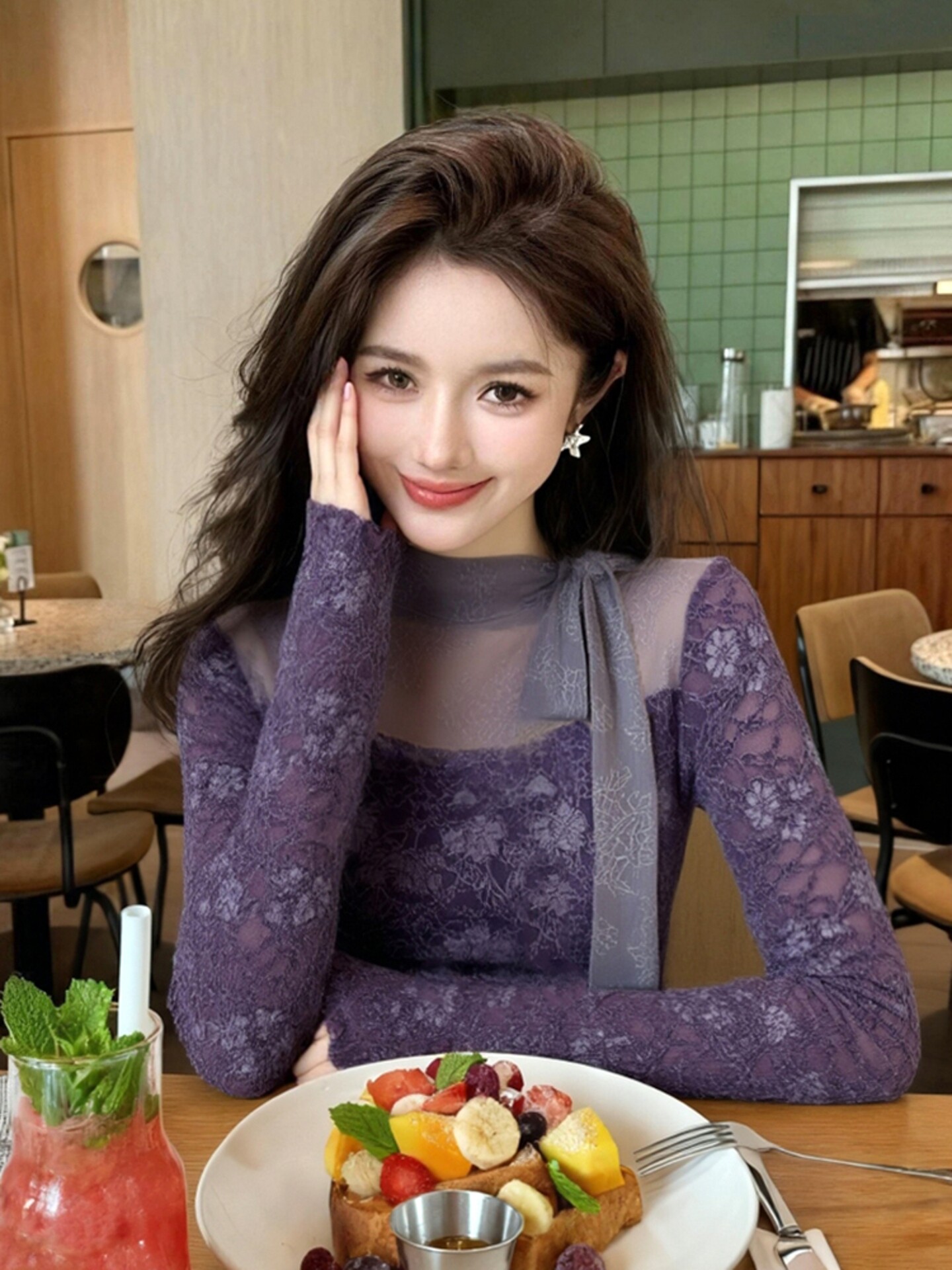 Women Purple GothicT-shirt Har - Turtleneck Knit 90S recension och pris