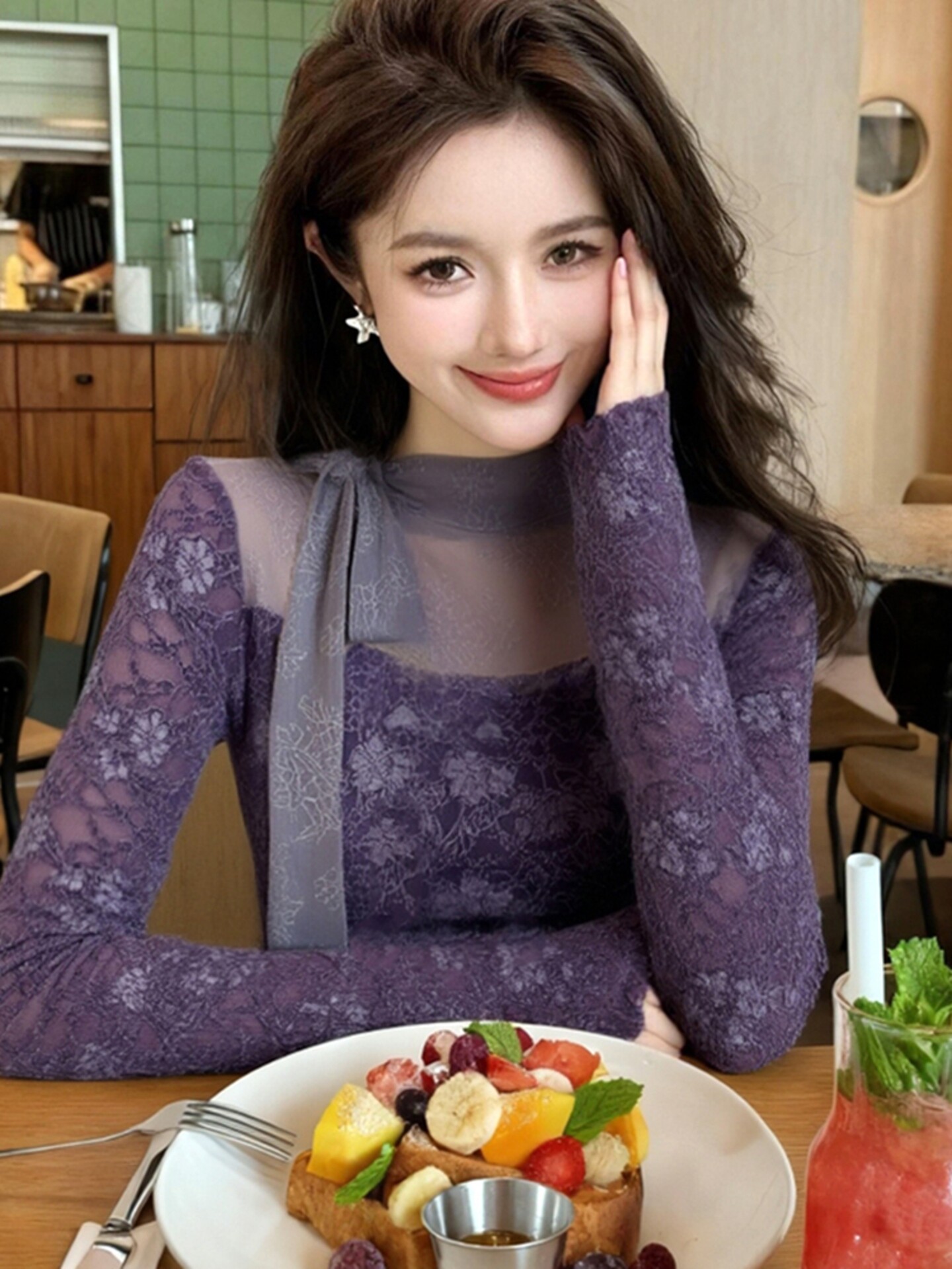 Women Purple GothicT-shirt Har - Turtleneck Knit 90S recension och pris