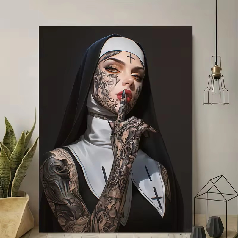 Fashion Girl Tattoo Nun Canvas - Vintage Fashion Sketches recension och pris