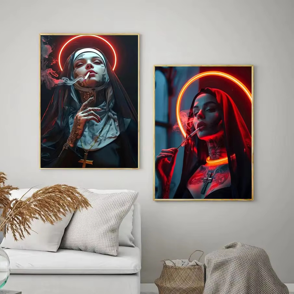 Fashion Girl Tattoo Nun Canvas - Vintage Fashion Sketches recension och pris