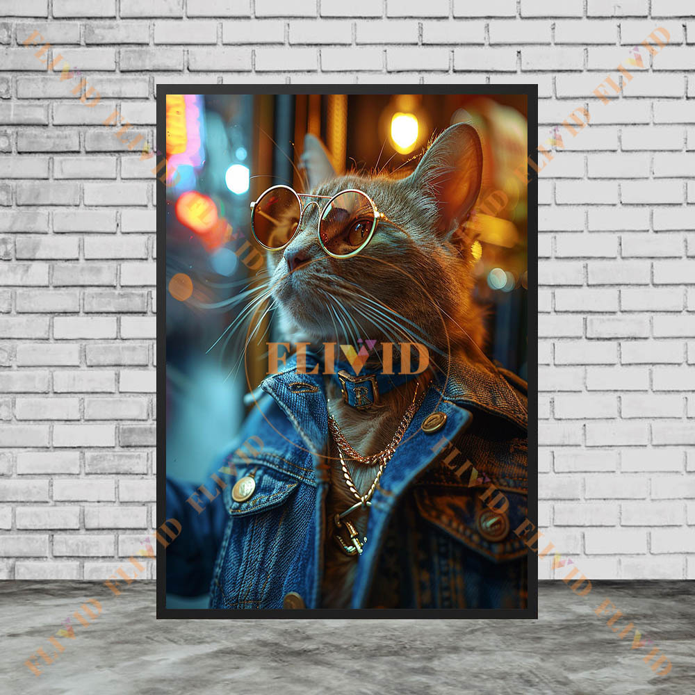 Vintage Denim Cool Cat Canvas  - Vintage Fashion Prints For Wall recension och pris