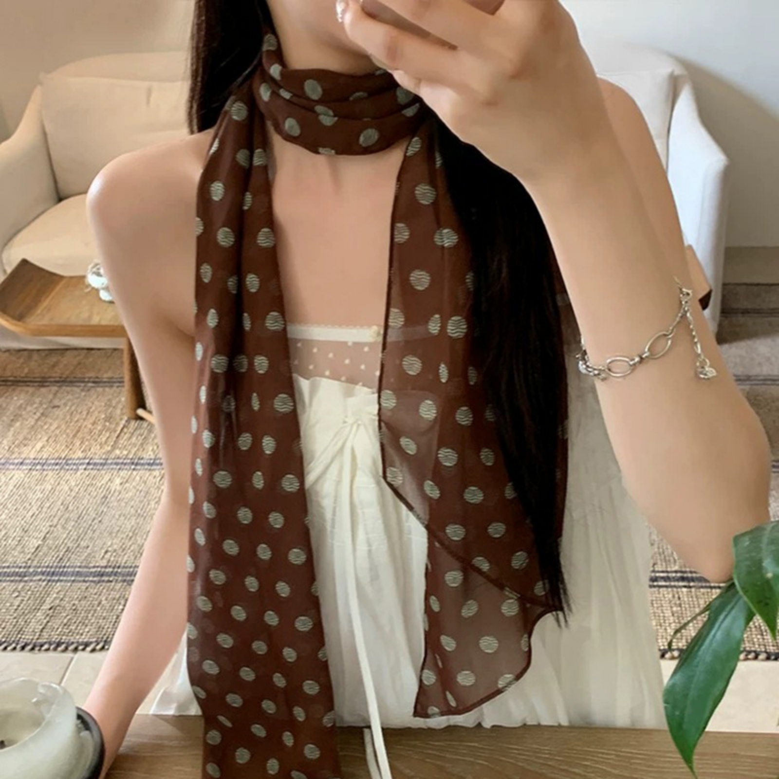 Vintage Polka Dot Chiffon Scar - Vintage Fashion Wear recension och pris